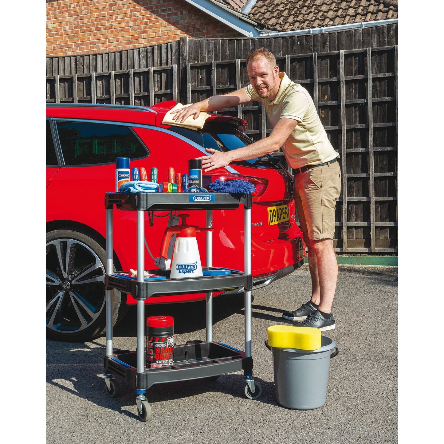 Draper 3 Tier Workshop Trolley With Storage Compartments And Cup Holders 04612