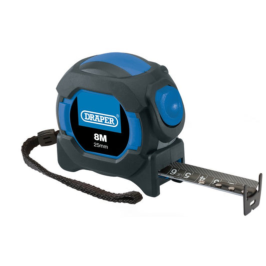 Draper Auto Lock Measuring Tape 8m 26ft x 25mm Dual Sided Black And White Blade 04771