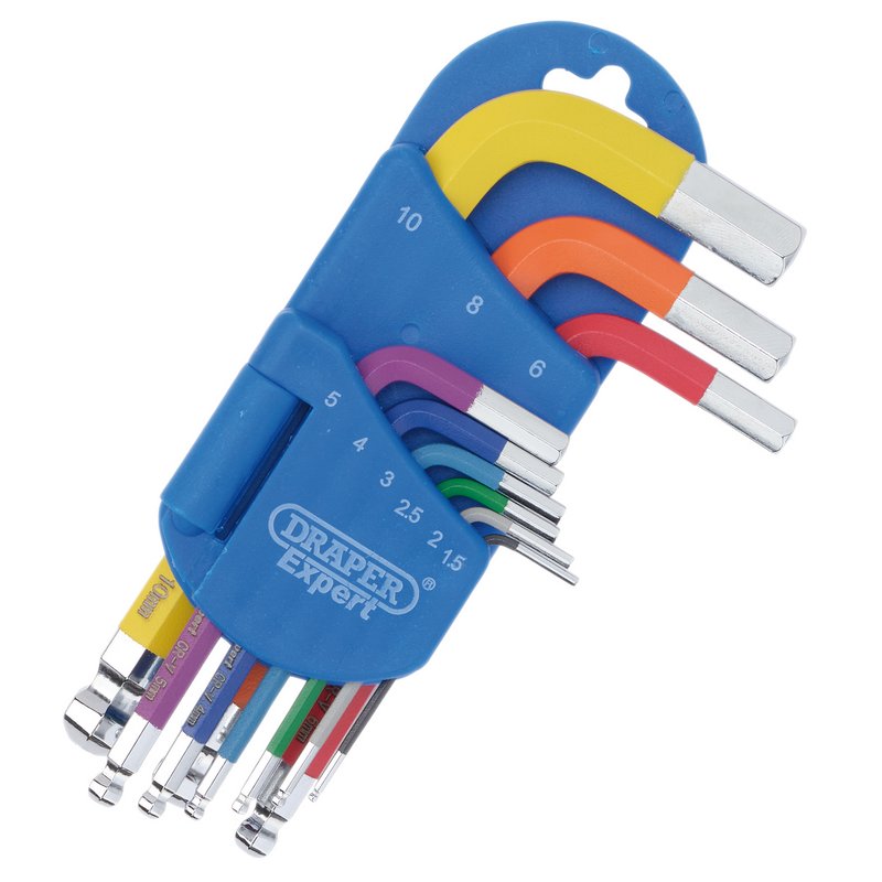 Draper Expert Metric Short Arm Ball End Hex Key Set Colour Coded 9 Piece 04912