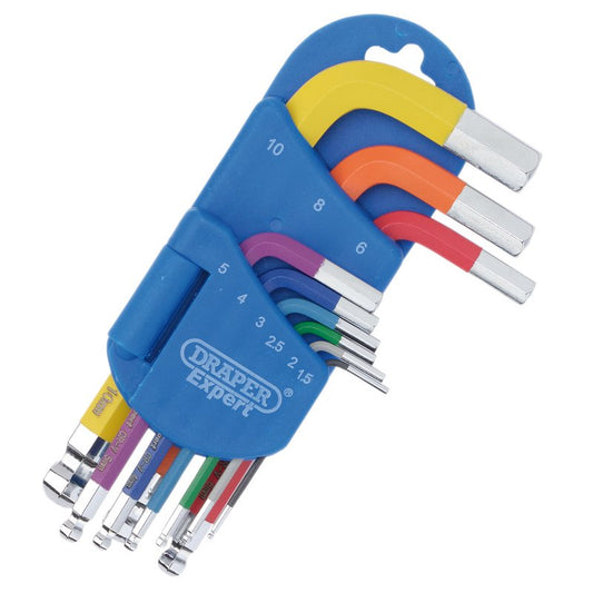 Draper Expert Metric Short Arm Ball End Hex Key Set Colour Coded 9 Piece 04912