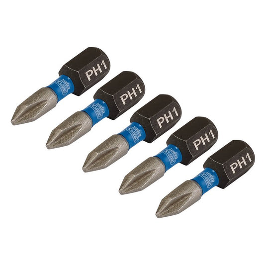 Draper Cross Slot PH Impact Screwdriver Bits No.1 x 25mm 1/4" Hex 5pk 04934