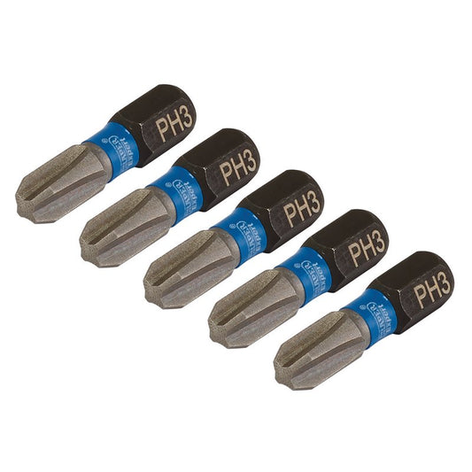 Draper Cross Slot PH Type Impact Screwdriver Bits No.3 x 25mm 1/4" Hex 5pk 04936