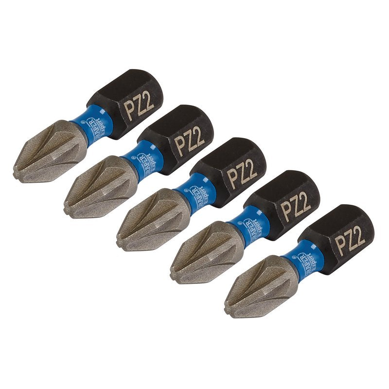 Draper Expert PZ Type Impact Screwdriver Bits No.2 x 25mm 1/4" Hex 5pk 04951