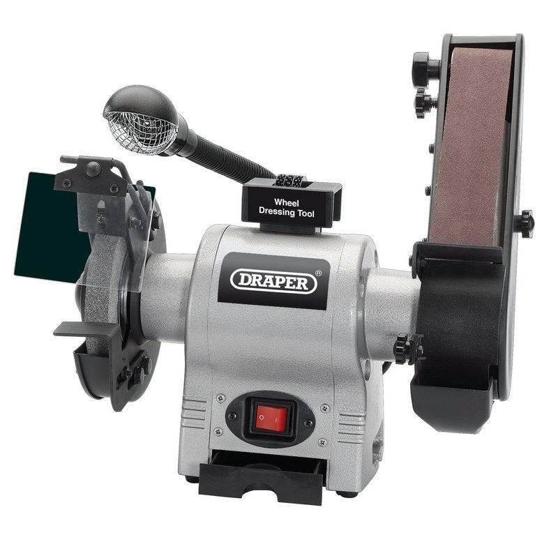 Draper Bench Grinder with Sanding Belt and Worklight 150mm 370W 230V 05096