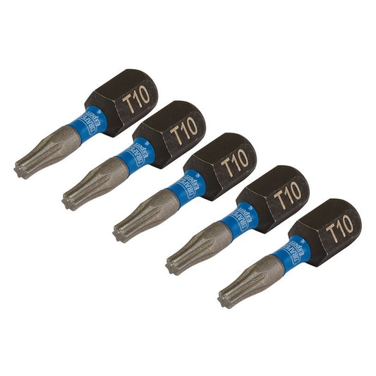 Draper Expert Torx Star Impact Screwdriver Bits T10 x 25mm 1/4" Hex 5pk 05491