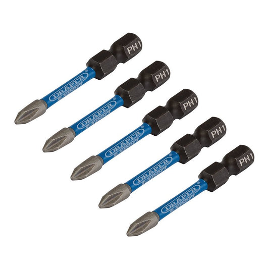 Draper Cross Slot PH Type Impact Screwdriver Bits No.1 x 50mm 1/4" Hex 5pk 05498