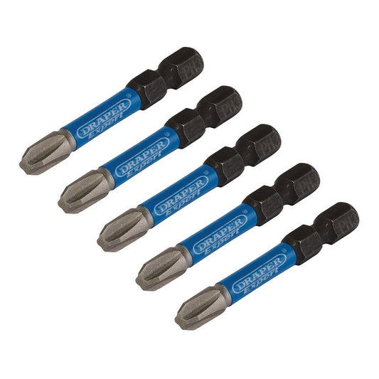 Draper Cross Slot PH Type Impact Screwdriver Bits No.3 x 50mm 1/4" Hex 5pk 05645