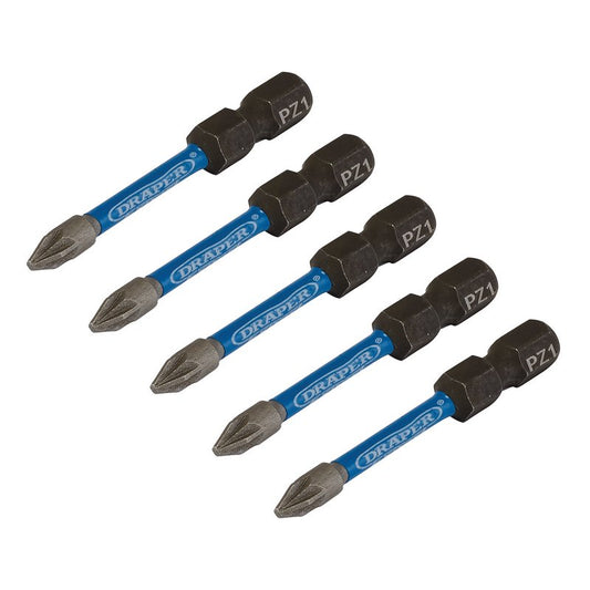 Draper Expert PZ Type Impact Screwdriver Bits No.1 x 50mm 1/4" Hex 5 Pack 05646
