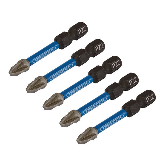 Draper Expert PZ Type Impact Screwdriver Bits No.2 x 50mm 1/4" Hex 5pk 05647
