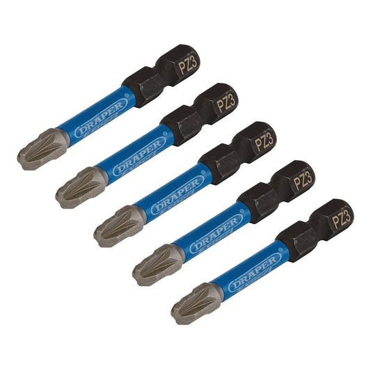 Draper Expert PZ Type Impact Screwdriver Bits No.3 x 50mm 1/4" Hex 5 Pack 05648