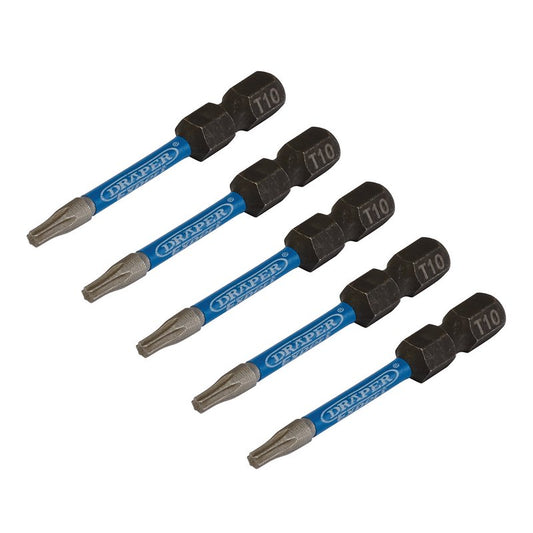 Draper Expert Torx Star Impact Screwdriver Bits T10 x 50mm 1/4" Hex 5pk 05649