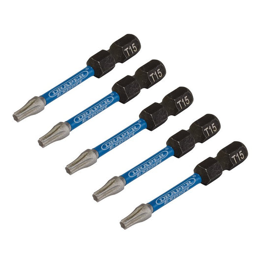 Draper Expert Torx Star Impact Screwdriver Bits T15 x 50mm 1/4" Hex 5 Pack 05651