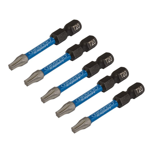 Draper Expert Torx Star Impact Screwdriver Bits T20 x 50mm 1/4" Hex 5 Pack 05652