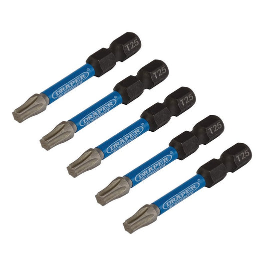 Draper Expert Torx Star Impact Screwdriver Bits T25 x 50mm 1/4" Hex 5 Pack 05653