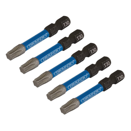 Draper Expert Torx Star Impact Screwdriver Bits T30 x 50mm 1/4" Hex 5 Pack 05656