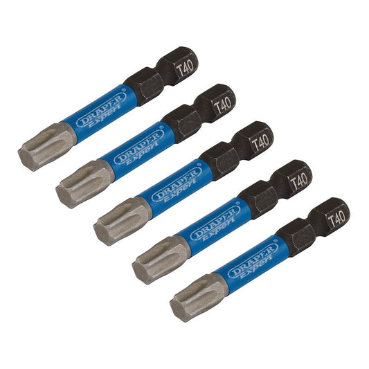 Draper Expert Torx Star Impact Screwdriver Bits T40 x 50mm 1/4" Hex 5 Pack 05672