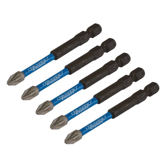 Draper Expert PZ Type Impact Screwdriver Bits No.2 x 75mm 1/4" Hex 5pk 05675