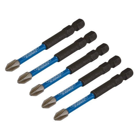 Draper Cross Slot PH Type Impact Screwdriver Bits No 2 x 75mm 1/4" Hex 5pk 05676