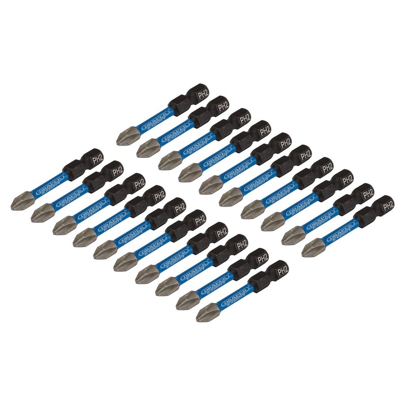 Draper Cross Slot PH Impact Screwdriver Bits No.2 x 50mm 1/4" Hex 20 Pack 05697