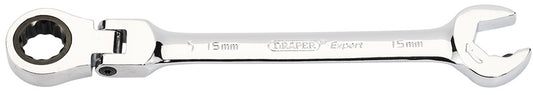 Draper 15mm Metric Ratcheting Combination Spanner Flex Head Chrome 06860