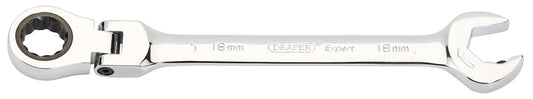 Draper 18mm Metric Ratcheting Combination Spanner Flex Head Chrome 06863