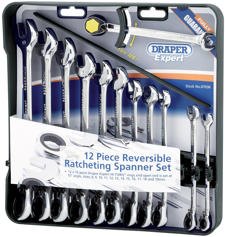 Expert 12 Piece Draper Expert Hi-Torq® Metric Reversible Ratcheting Combination Spanner Set