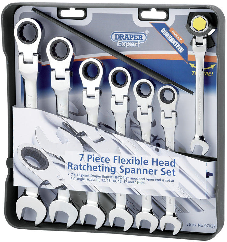 Expert 7 Piece Draper Expert Hi-Torq® Metric Flexible Head Ratcheting Combination Spanner Set