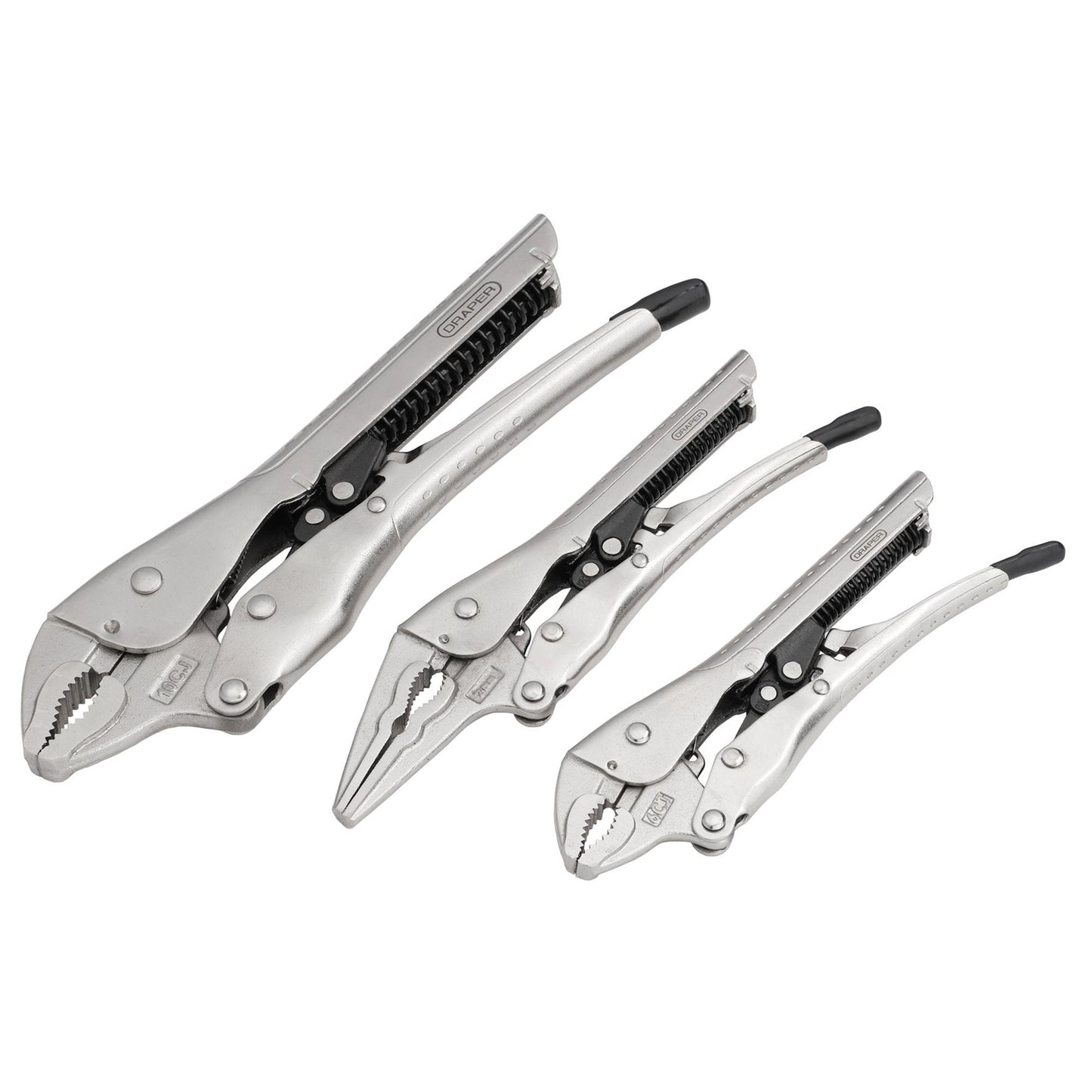 Draper Auto Locking Pliers Set 3 Piece Size 175mm 200mm 250mm 07103