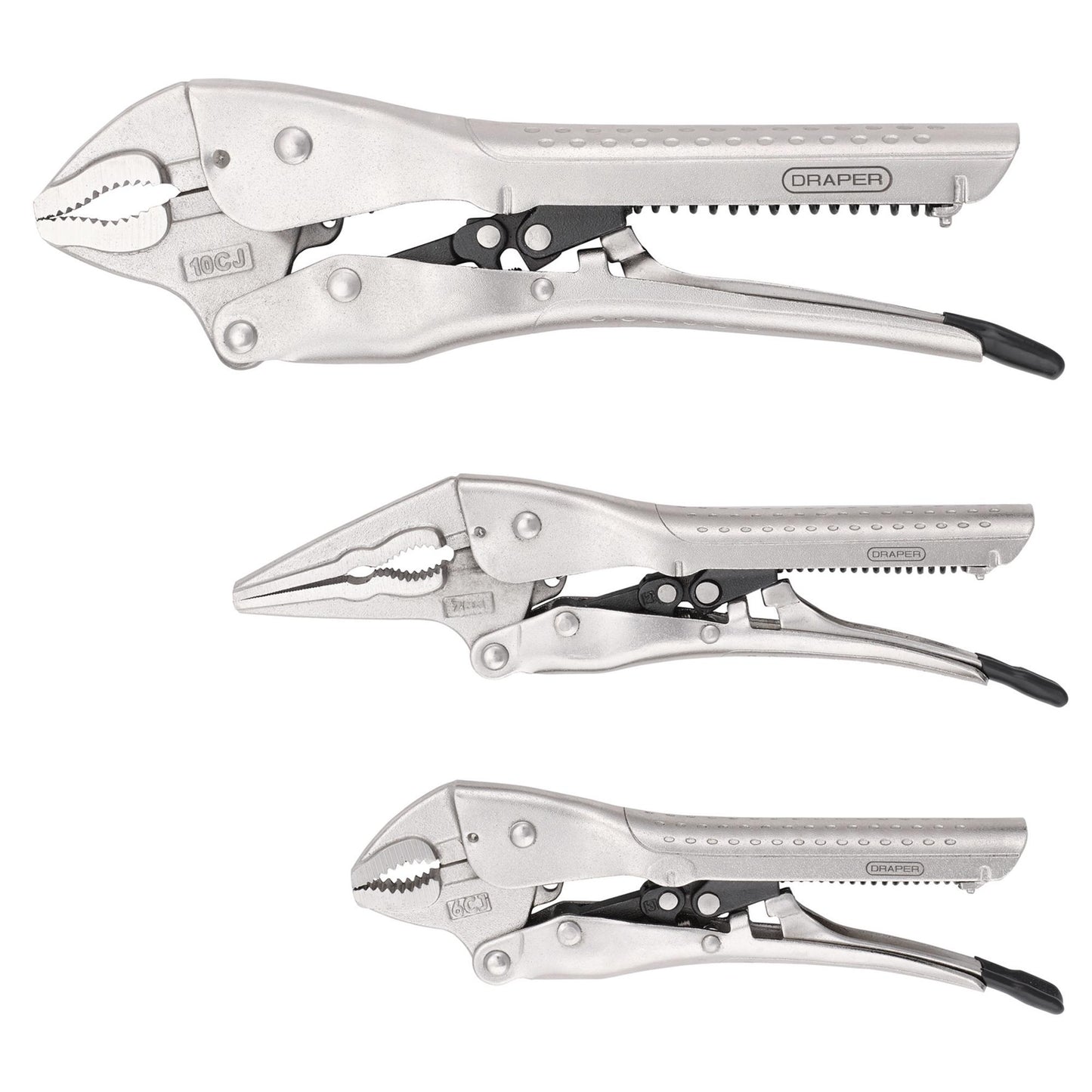 Draper Auto Locking Pliers Set 3 Piece Size 175mm 200mm 250mm 07103