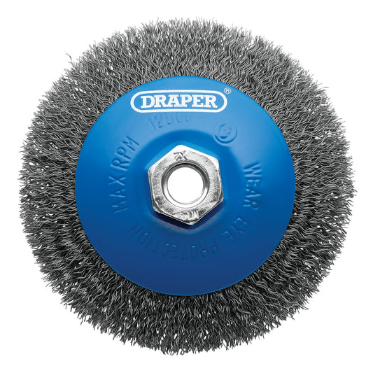Draper Angle Grinder Steel Bevelled Crimped Wire Wheel Brush 115mm M14 08065