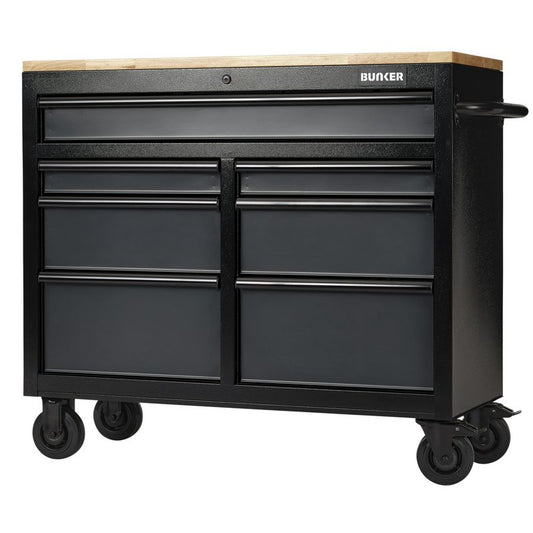 BUNKER Grey Roller Tool Cabinet 7 Drawer Workbench 41" Wood Top Draper 08216