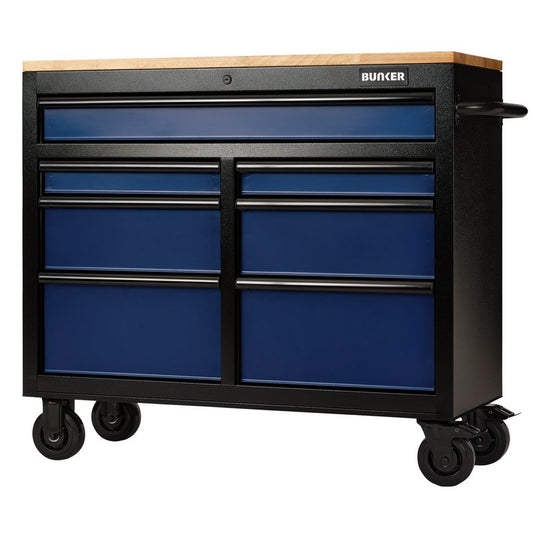 BUNKER Blue Roller Tool Cabinet Workbench 7 Drawer 41" Steel 08222