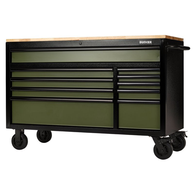 BUNKER Green Roller Tool Cabinet Workbench 10 Drawer 56" Steel 08236