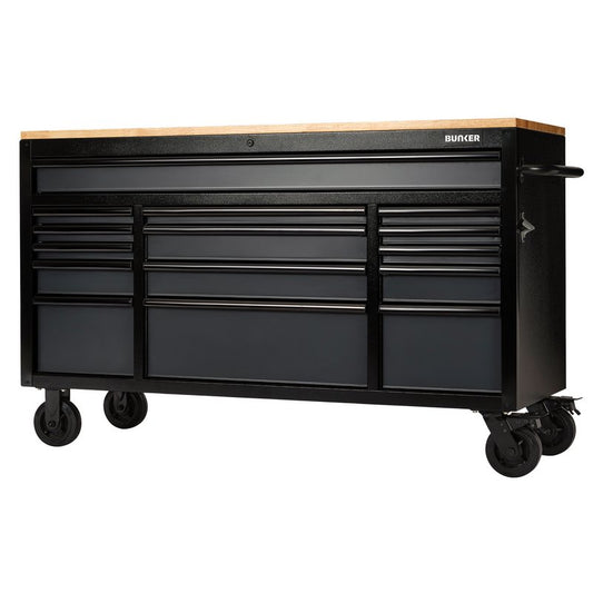BUNKER Grey Roller Tool Cabinet Workbench 15 Drawer 61" Steel 08238