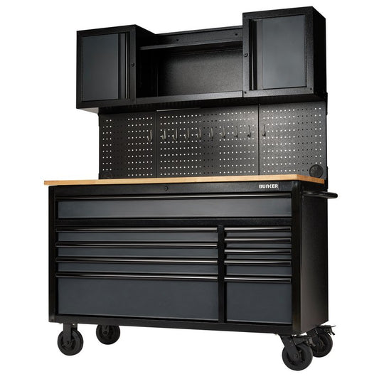 BUNKER Grey Roller Workstation with Workbench 10 Drawer W 1502 H 1884 mm 08242