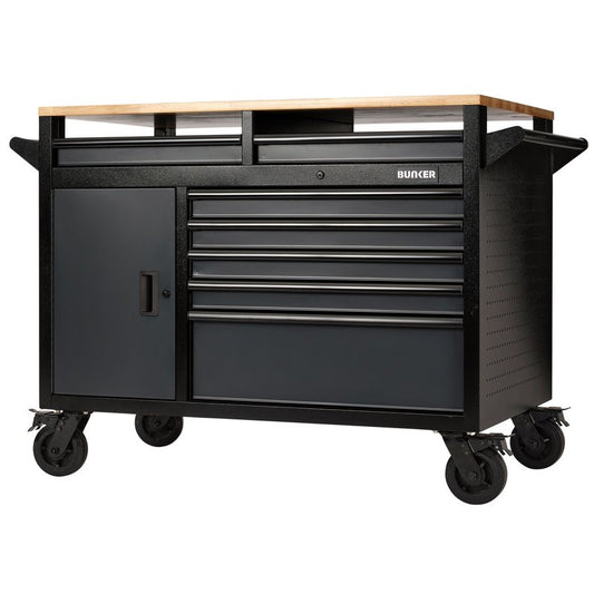BUNKER Grey Roller Tool Cabinet Workbench Multi 14 Drawer 48" Wood Top 08251