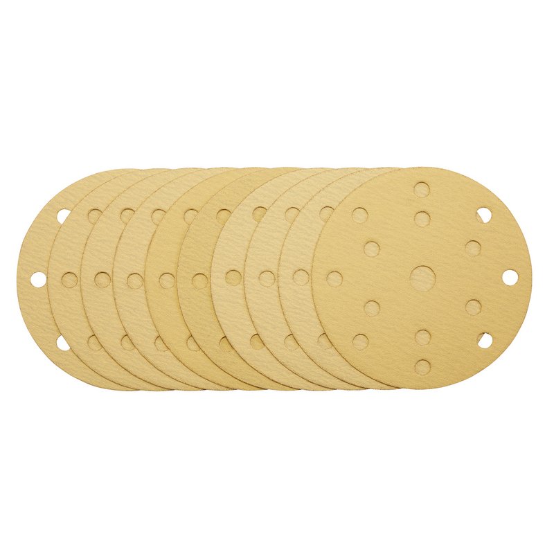 Draper Gold Sanding Discs Hook & Loop 150mm 120 Grit 15 Holes 10 Pack 08473
