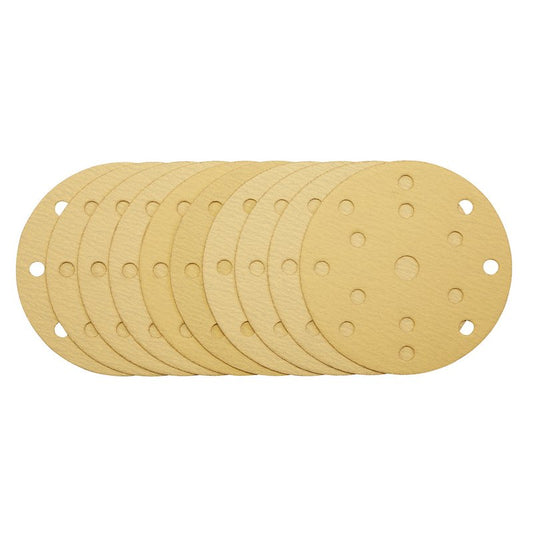 Draper Gold Sanding Discs Hook & Loop 150mm 120 Grit 15 Holes 10 Pack 08473