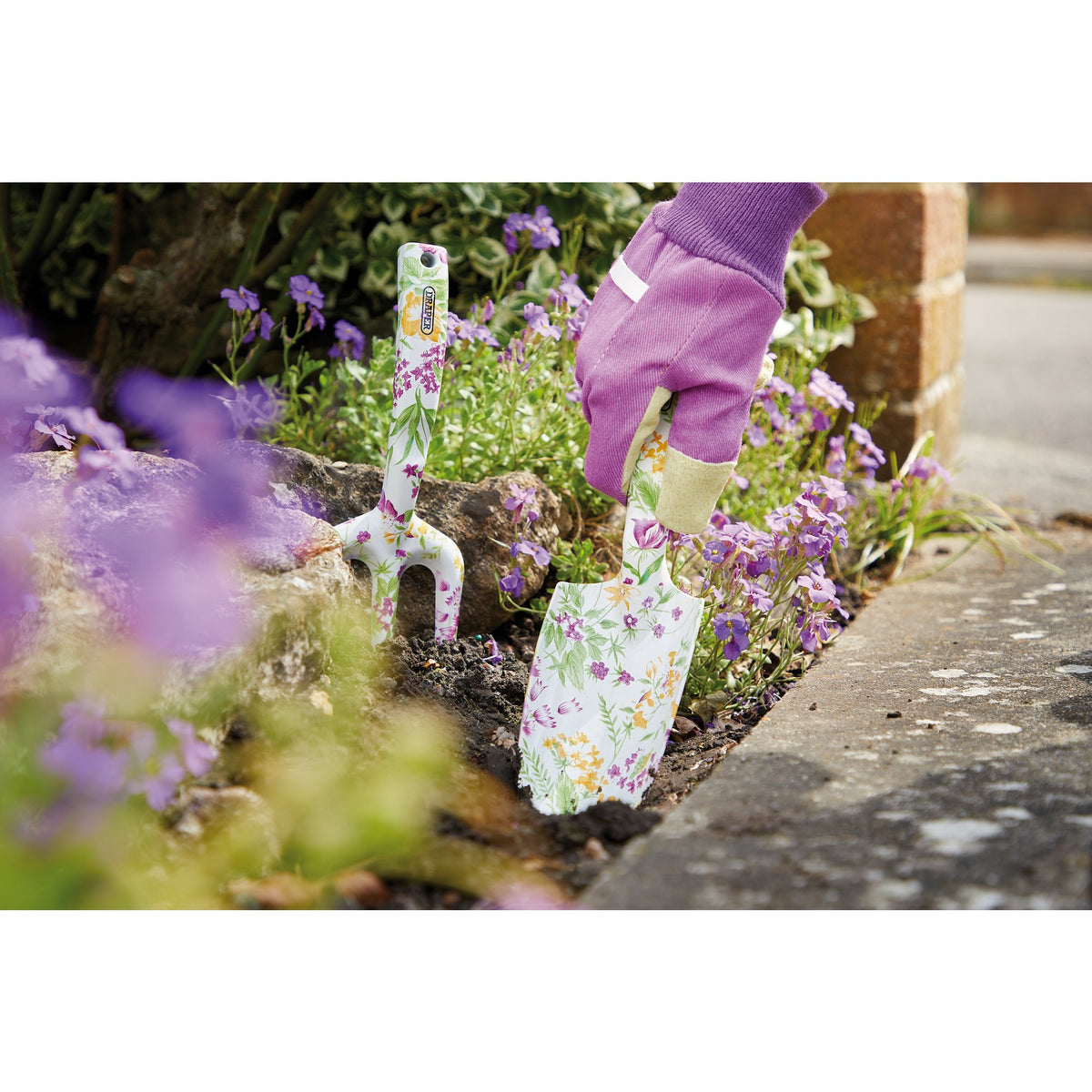 Draper Garden Tool Set Floral Pattern 4 Piece trowel fork secateur Gloves 08993