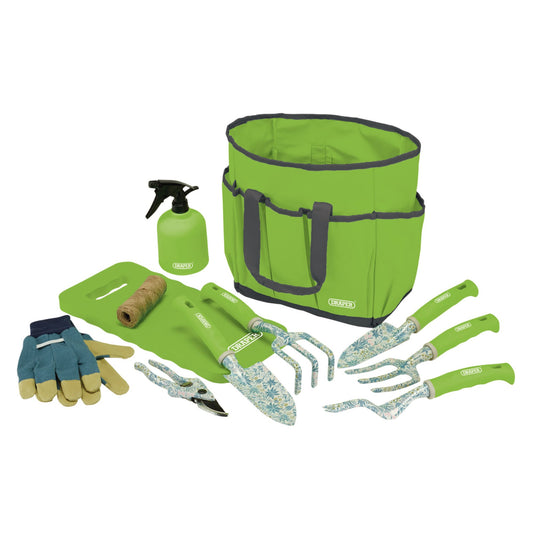 Draper Garden Tool Set with Floral Pattern 11 Piece Strong storage bag 08999