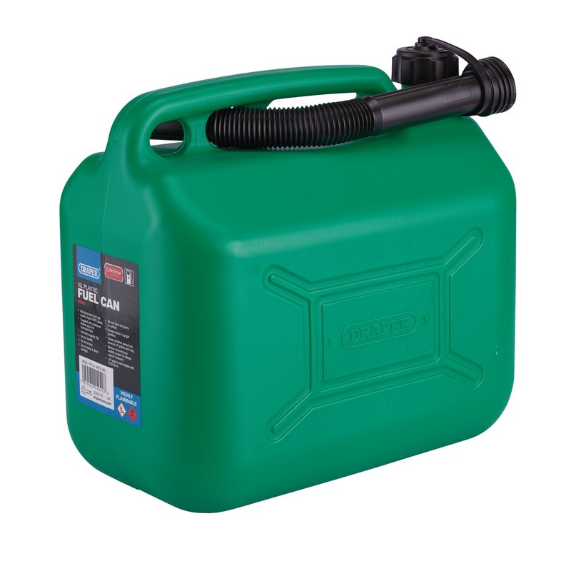 Draper Plastic Fuel Can 10L Green With A Flexible Spout 09055