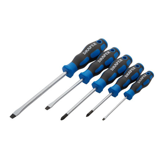 Draper Soft Grip Screwdriver Set 3 x Plain Slot 2 x POZI TYPE 5 Piece 09783