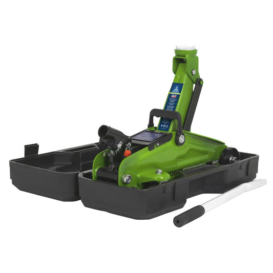 Sealey Trolley Jack 2 Tonne Hi-Vis Short Chassis with Storage Case 1050CXDHV