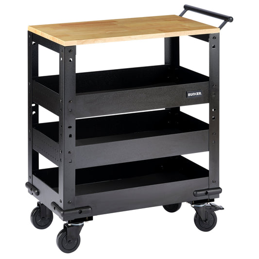 BUNKER® 3 Tier Trolley with Pull Handle and Hardwood Worktop, 714mm