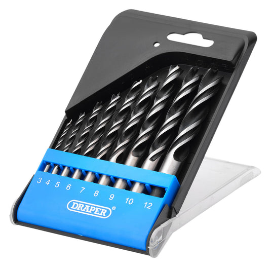 Draper Brad Point Wood Drill Bit Set 9 Piece Sizes 3.0-12.0mm 12426