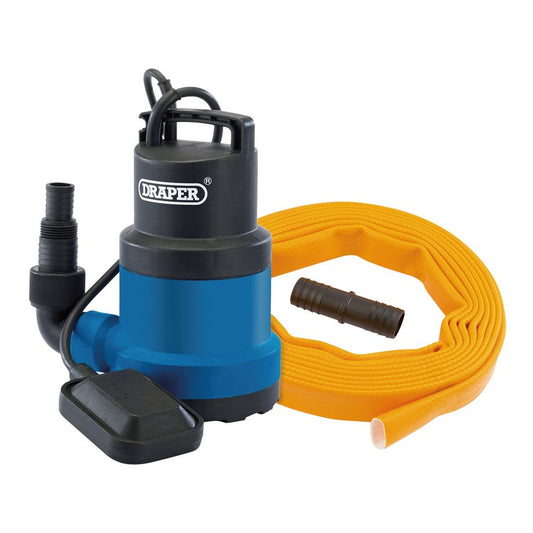 Draper Submersible Clean Water Pump Float Switch Layflat Hose 191Lmin 550W 12429