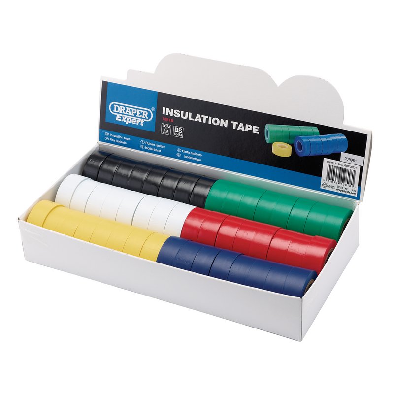 Draper Countertop Display of 48 Assorted 10M x 19mm Insulation Tape Rolls 12818