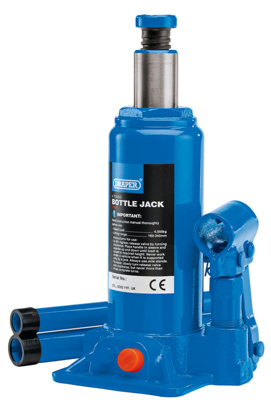 Draper 4 Tonne Hydraulic Bottle Jack Lifting Range 180 to 340mm 13066