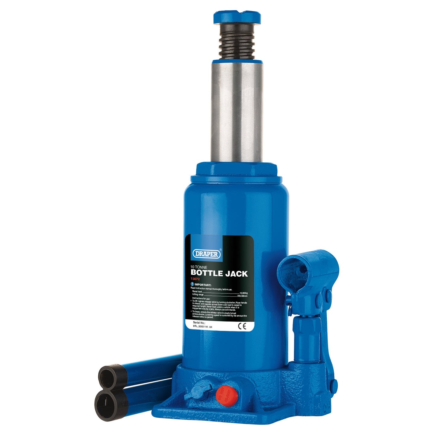 Draper Hydraulic Bottle Jack 10 Tonne Lifting Range 200-385mm 13072