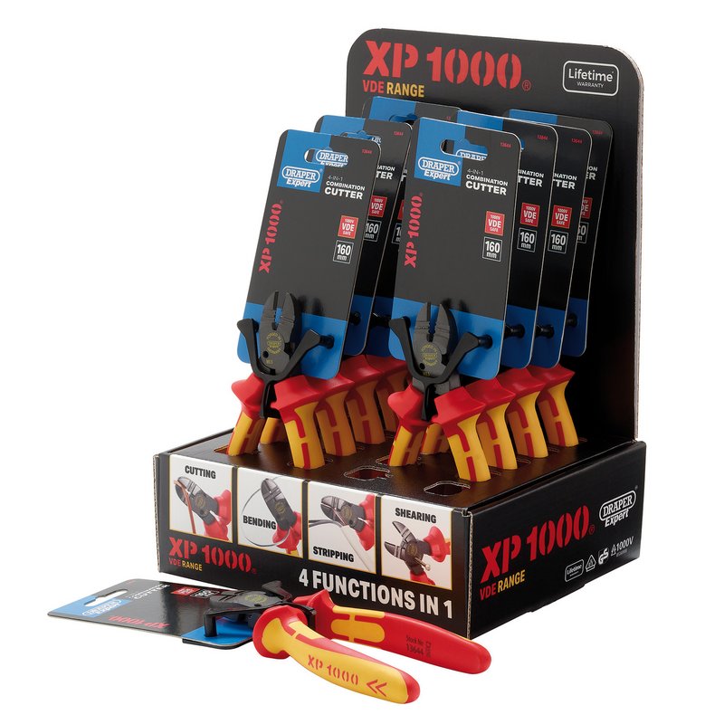 XP1000 Counter Top Display of VDE 160mm 4-in-1 Combination Cutters 10 pc 13614